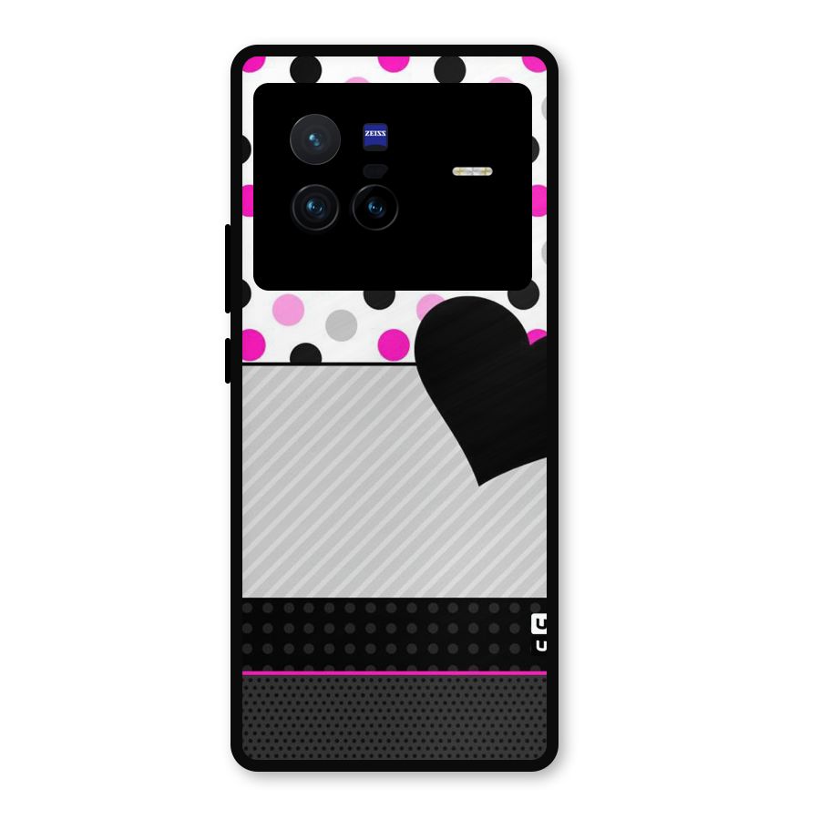 Heart Polka Stripes Metal Back Case for Vivo X80