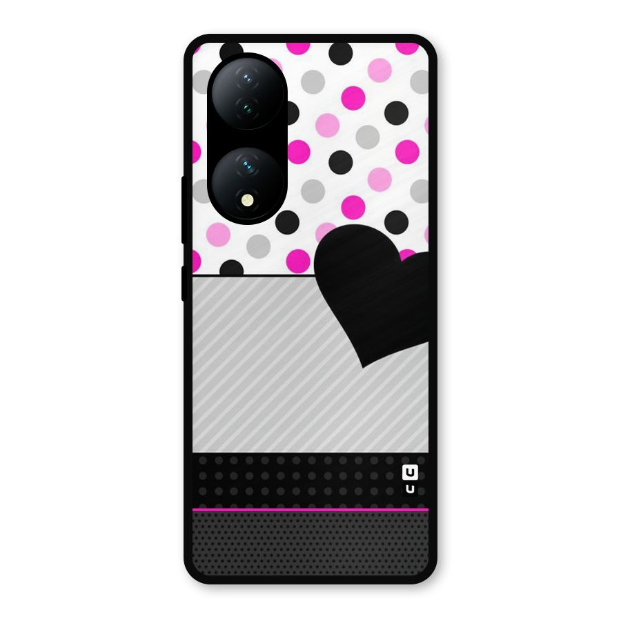 Heart Polka Stripes Metal Back Case for Vivo Y100a