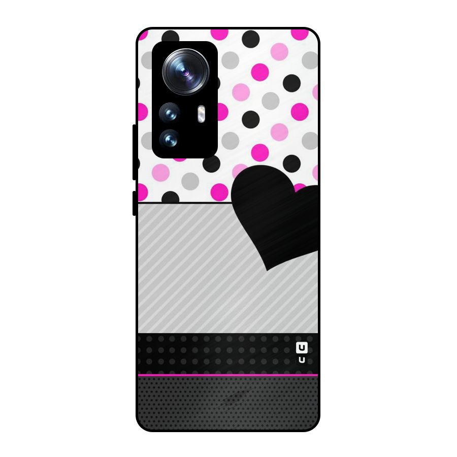 Heart Polka Stripes Metal Back Case for Xiaomi 12 Pro