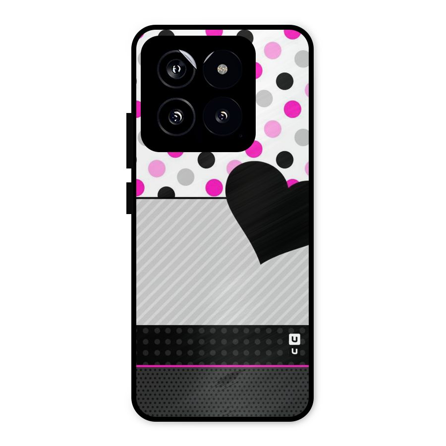 Heart Polka Stripes Metal Back Case for Xiaomi 14