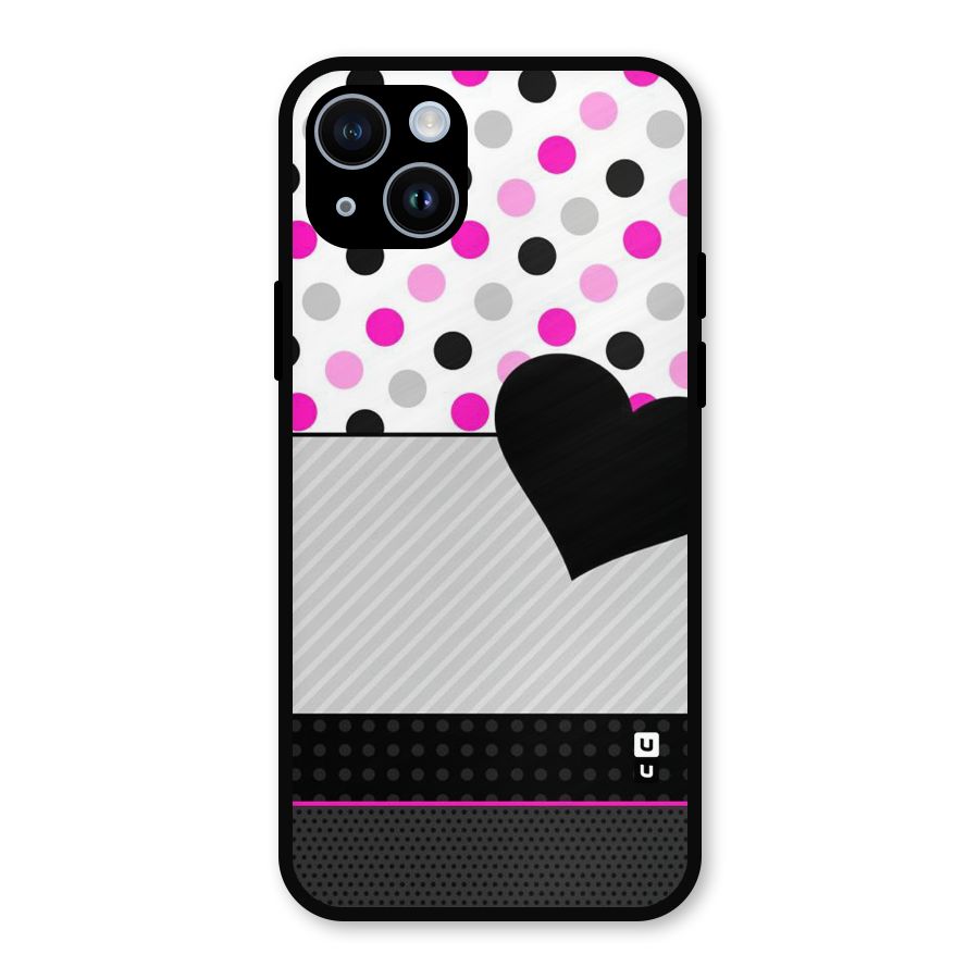 Heart Polka Stripes Metal Back Case for iPhone 14