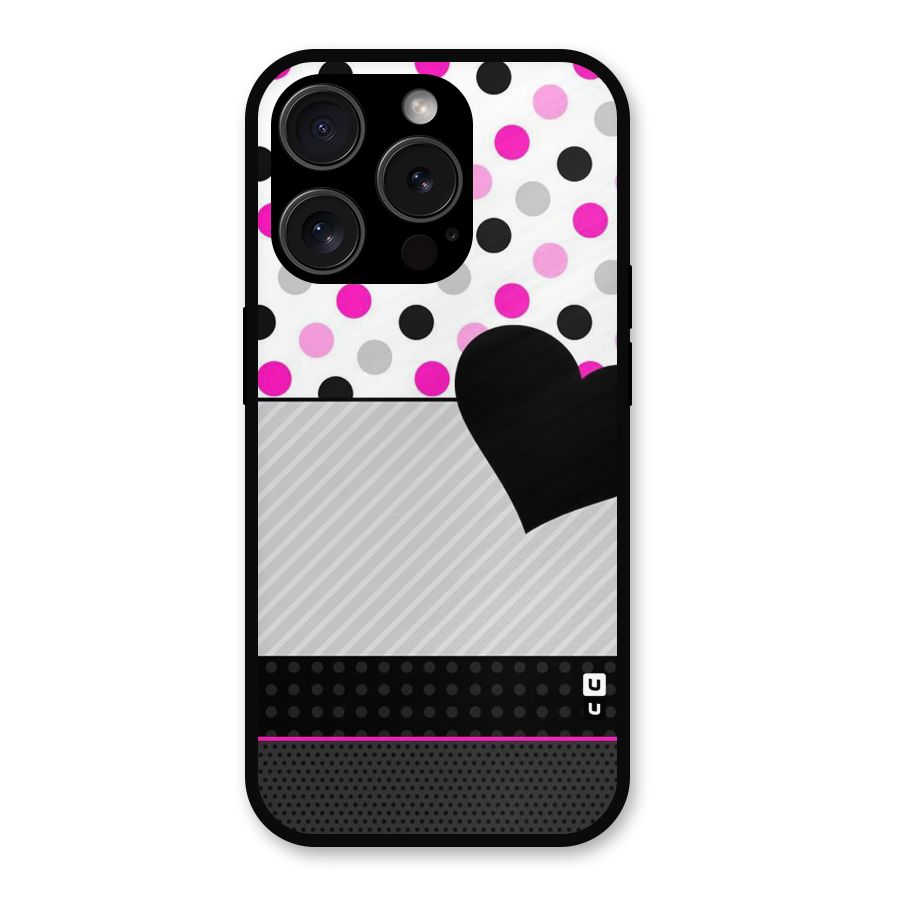 Heart Polka Stripes Metal Back Case for iPhone 15 Pro