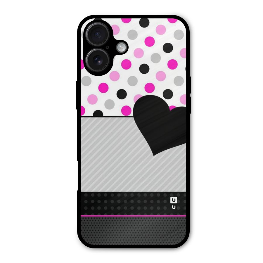 Heart Polka Stripes Metal Back Case for iPhone 16 Plus