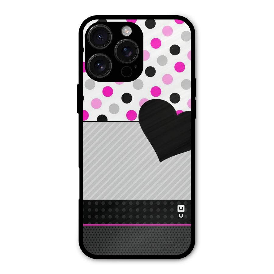 Heart Polka Stripes Metal Back Case for iPhone 16 Pro Max