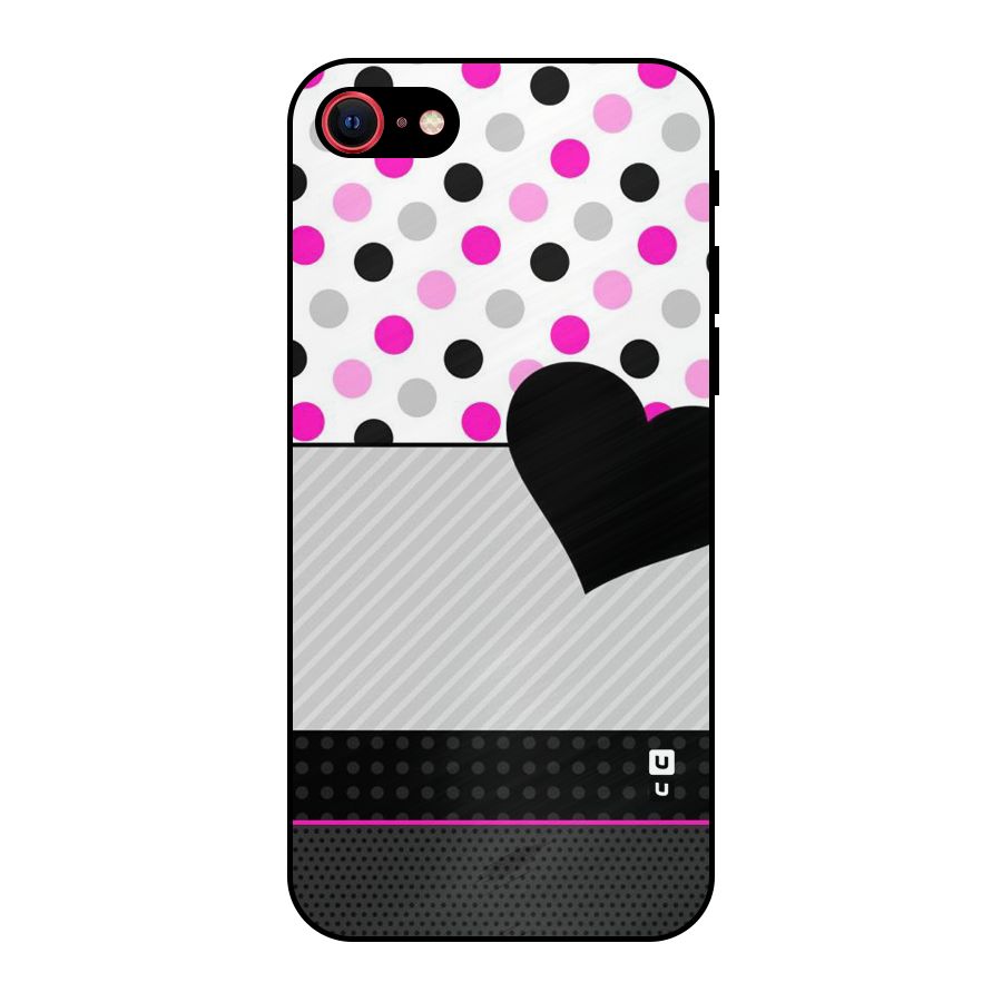 Heart Polka Stripes Metal Back Case for iPhone 8