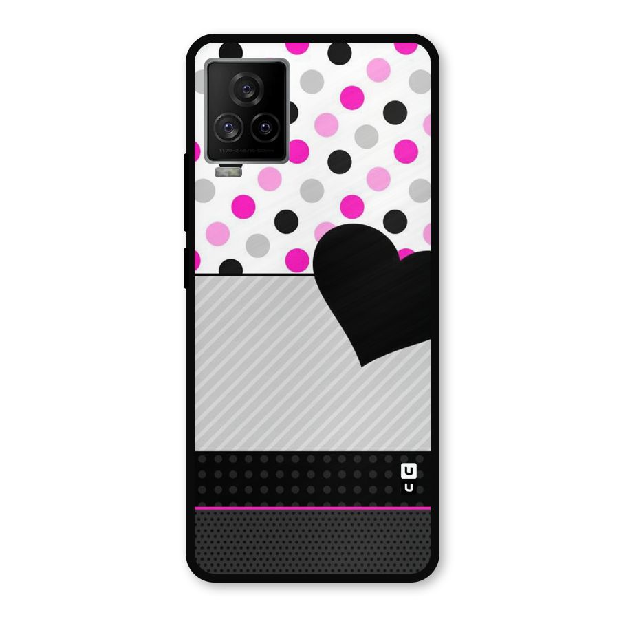 Heart Polka Stripes Metal Back Case for iQOO 7 Legend 5G