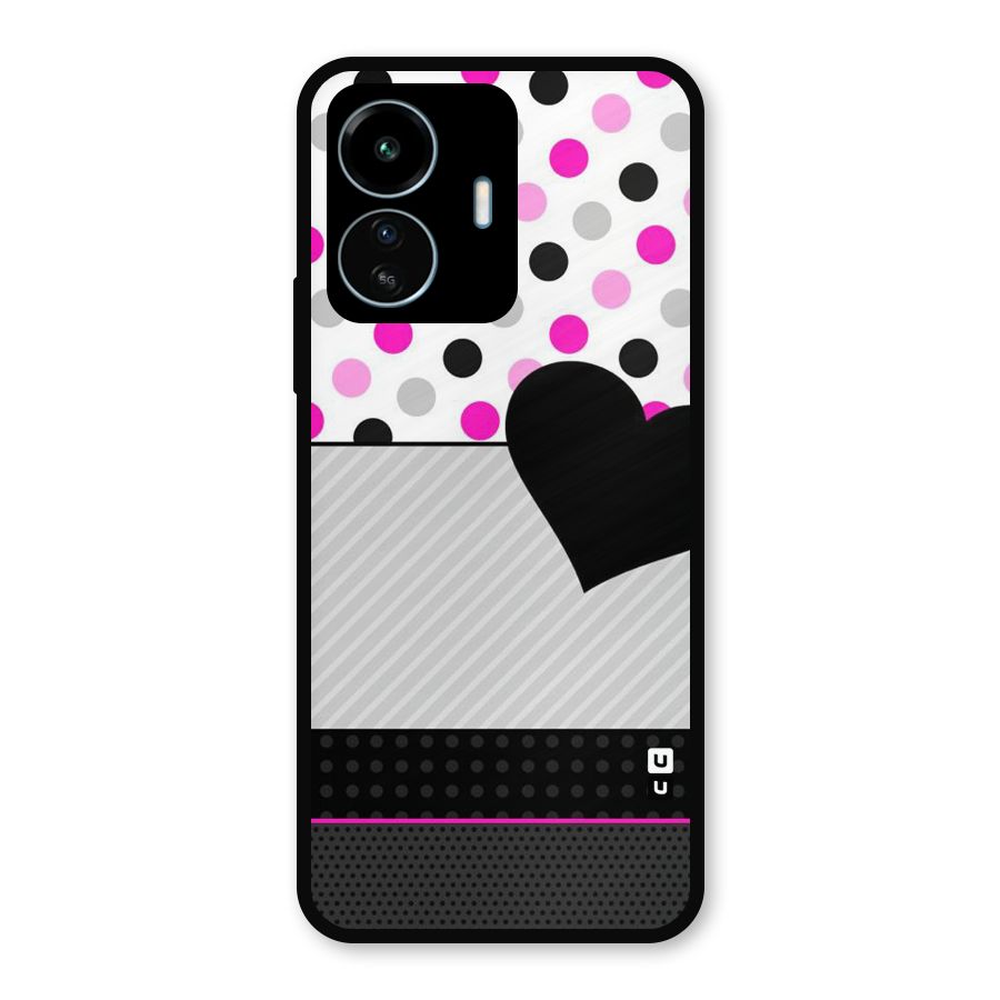 Heart Polka Stripes Metal Back Case for vivo iQOO Z6 Lite 5G