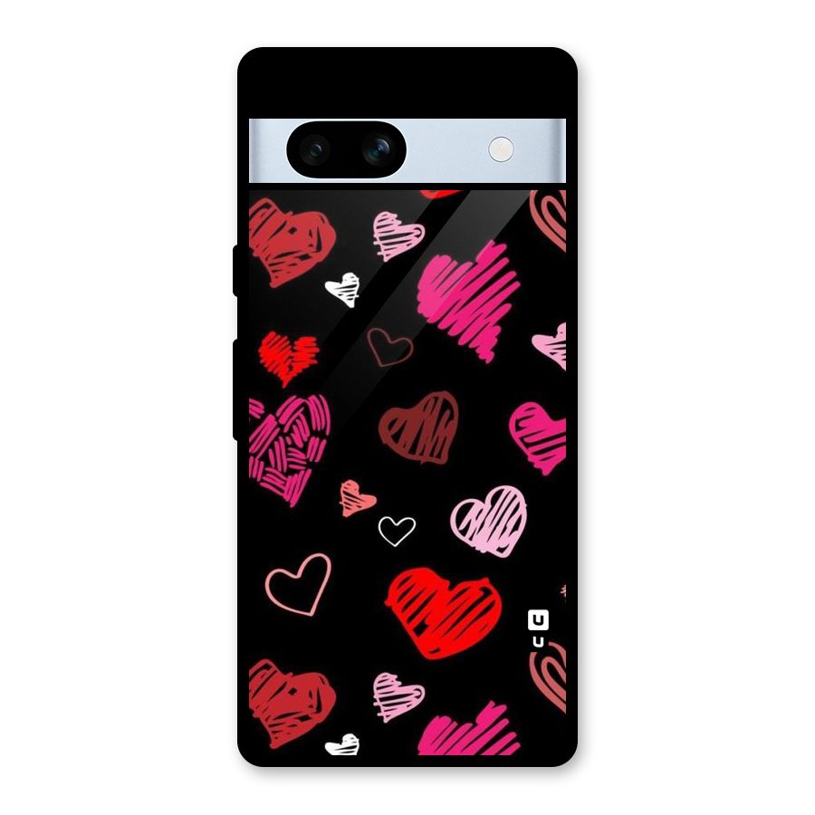 Hearts Art Pattern Glass Back Case for Google Pixel 7a