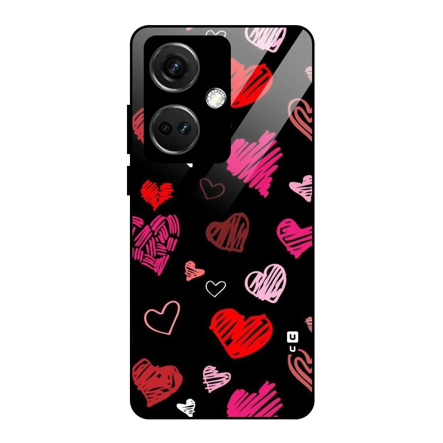 Hearts Art Pattern Glass Back Case for OnePlus Nord CE 3 5G