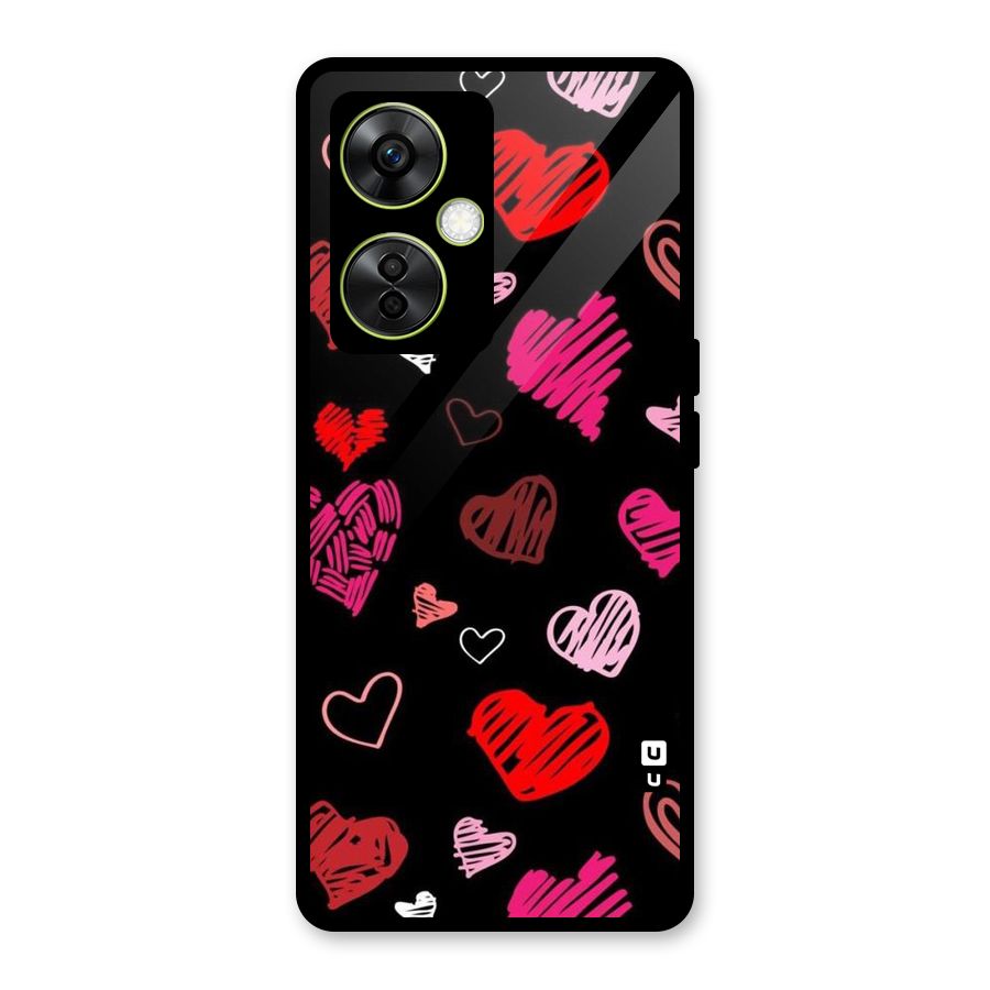 Hearts Art Pattern Glass Back Case for OnePlus Nord CE 3 Lite