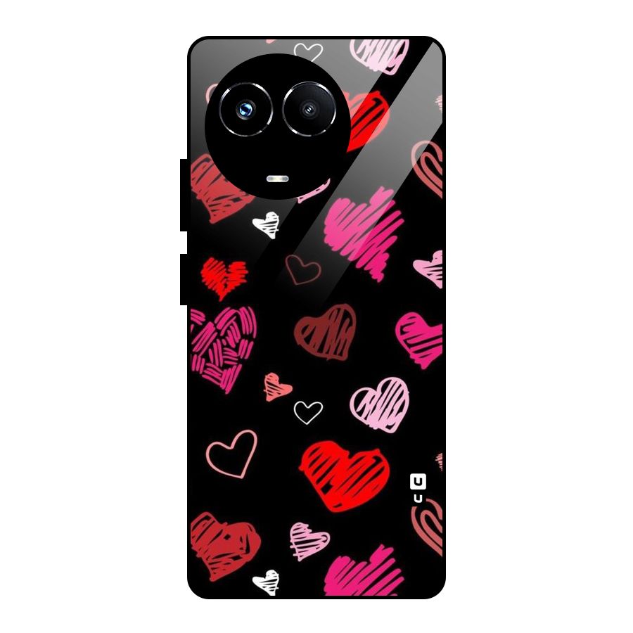 Hearts Art Pattern Glass Back Case for Realme 11X
