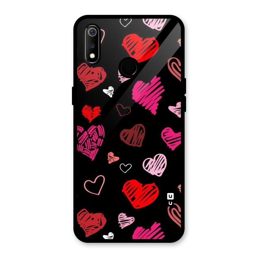 Hearts Art Pattern Glass Back Case for Realme 3