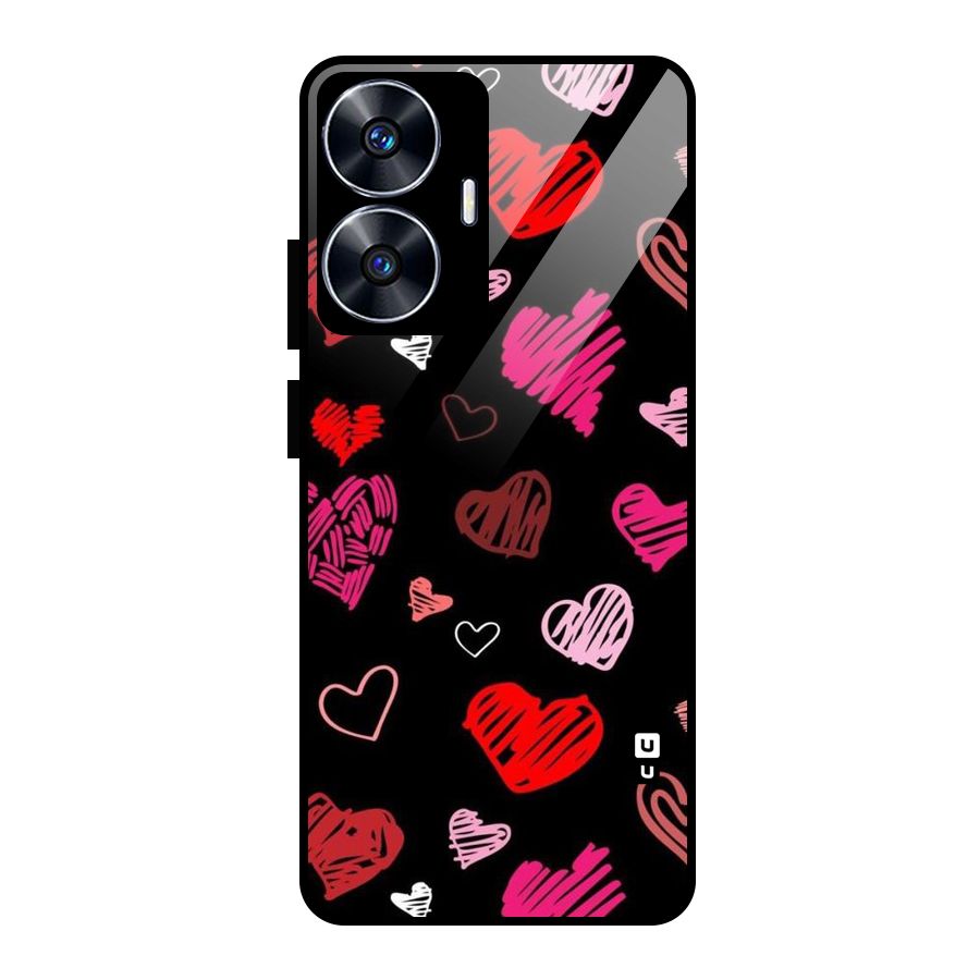 Hearts Art Pattern Glass Back Case for Realme Narzo N55