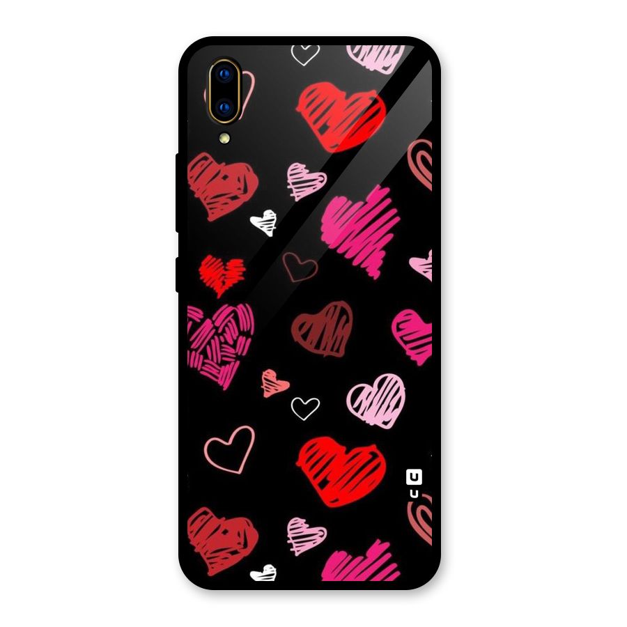 Hearts Art Pattern Glass Back Case for Vivo V11 Pro