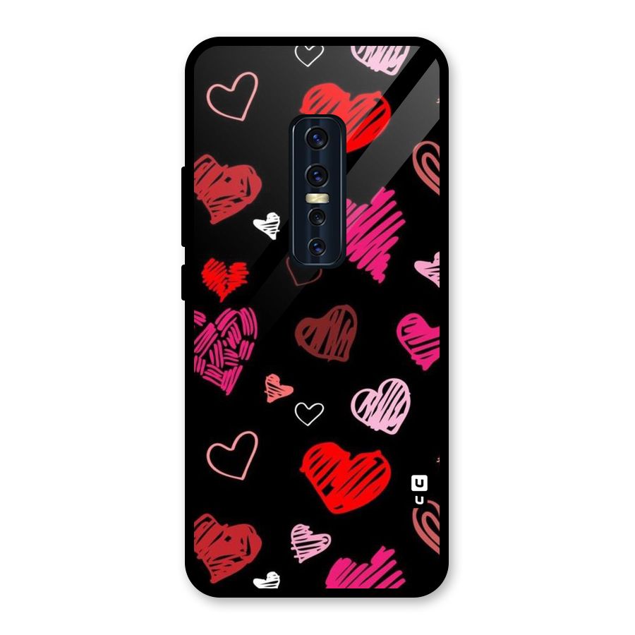 Hearts Art Pattern Glass Back Case for Vivo V17 Pro