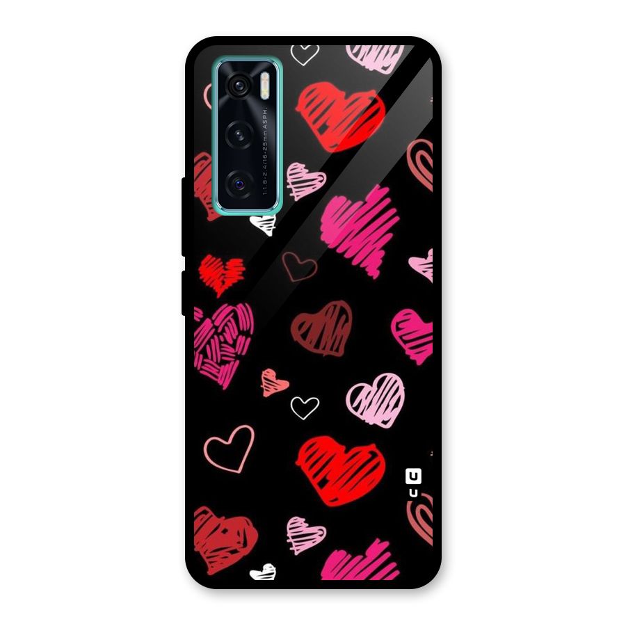 Hearts Art Pattern Glass Back Case for Vivo V20 SE