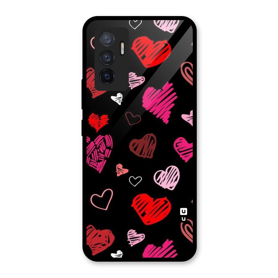Hearts Art Pattern Glass Back Case for Vivo V23e