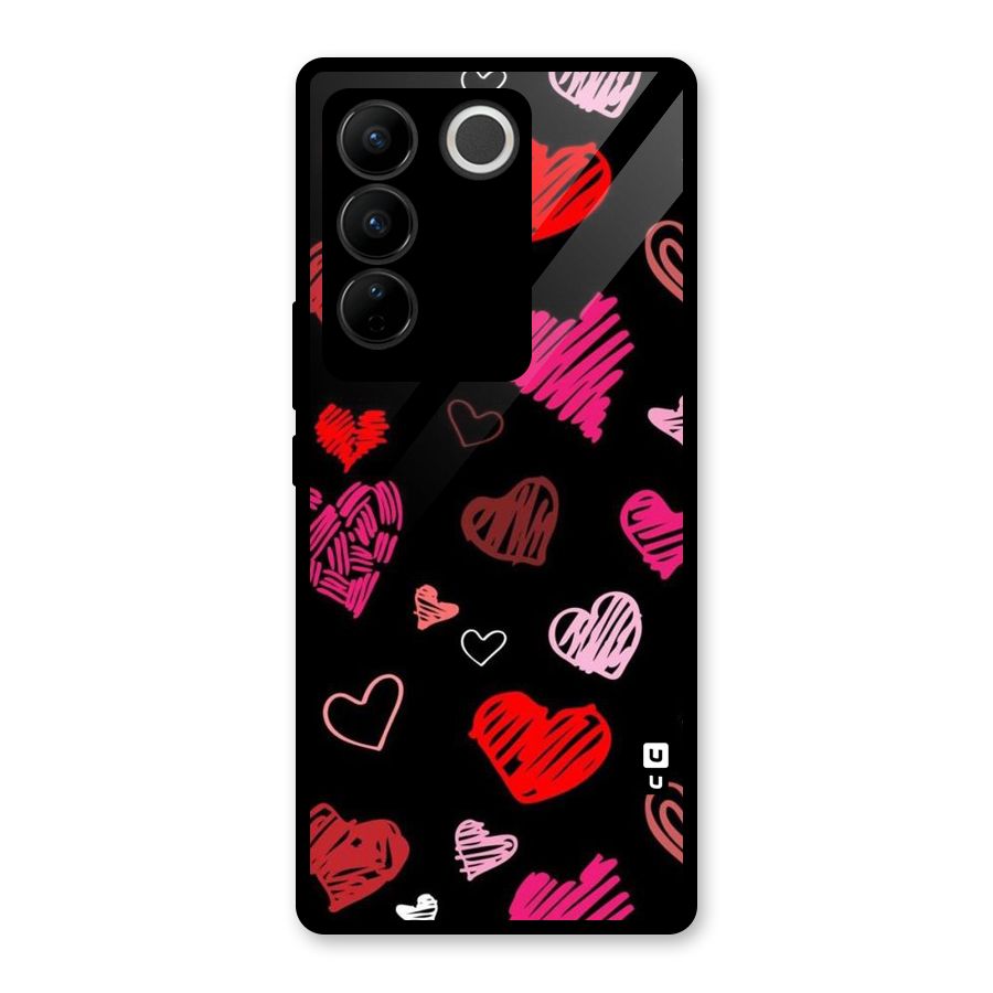 Hearts Art Pattern Glass Back Case for Vivo V27