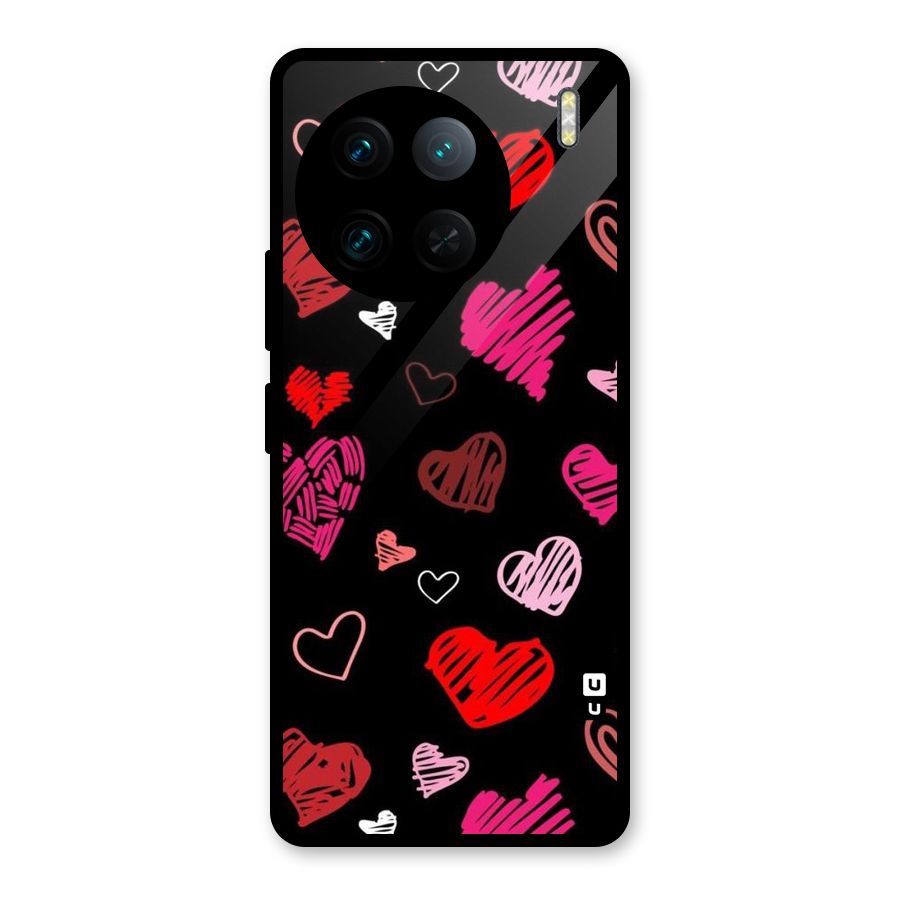 Hearts Art Pattern Glass Back Case for Vivo X90 Pro