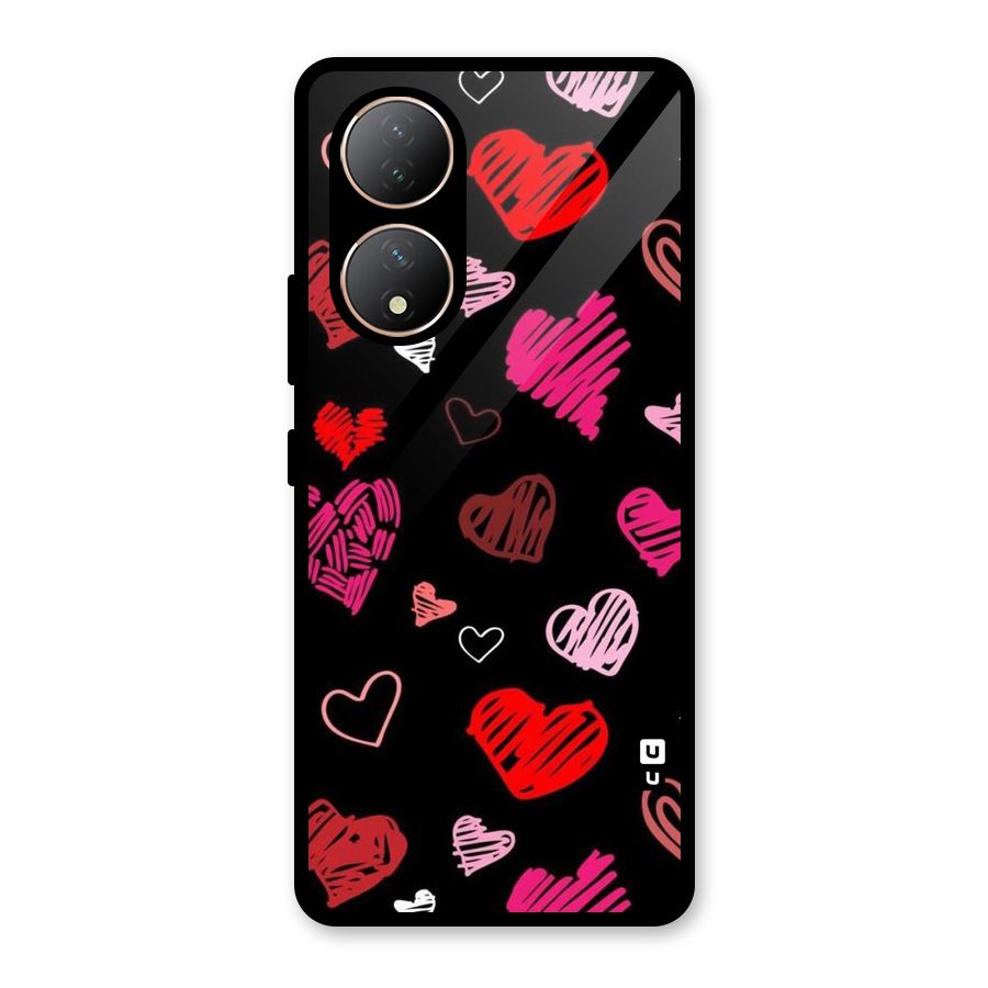 Hearts Art Pattern Glass Back Case for Vivo Y100A