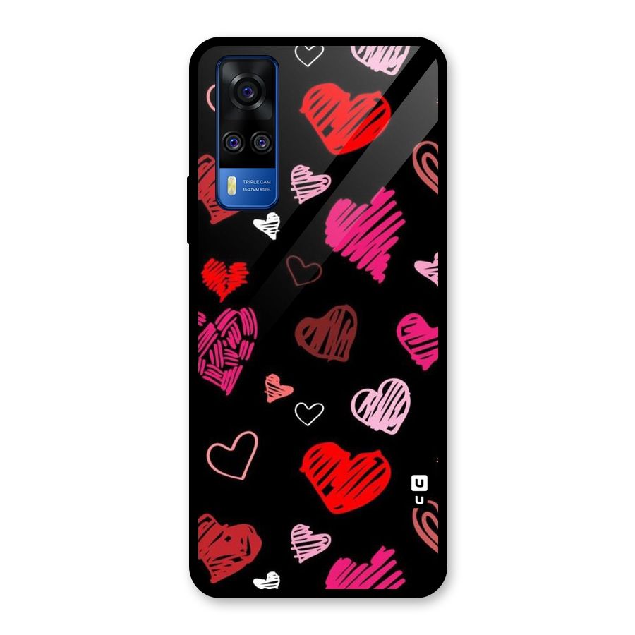 Hearts Art Pattern Glass Back Case for Vivo Y31