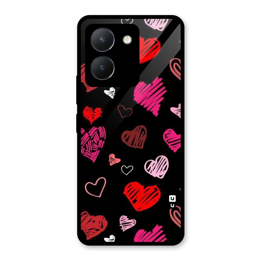 Hearts Art Pattern Glass Back Case for Vivo Y36