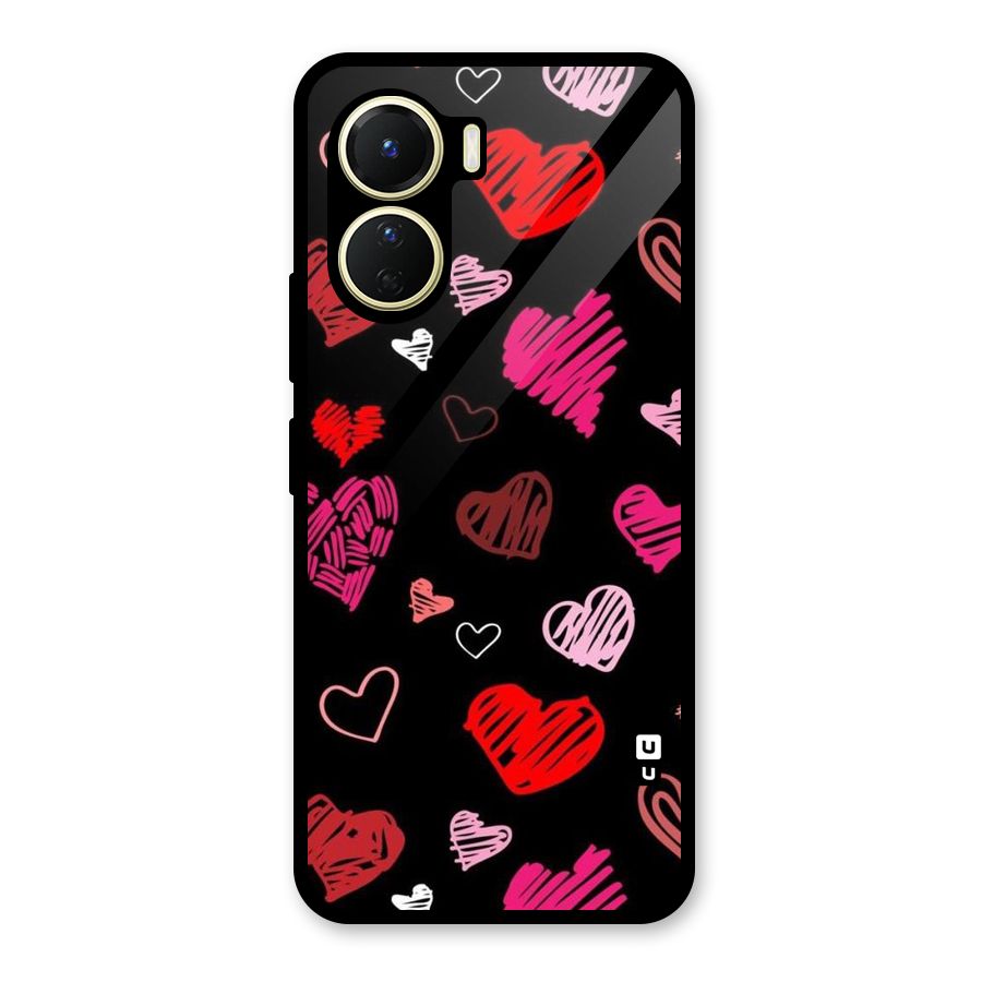 Hearts Art Pattern Glass Back Case for Vivo Y56