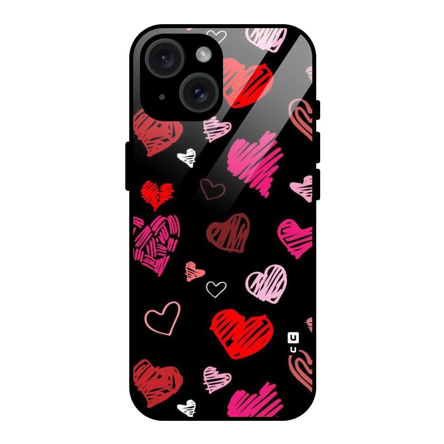 Hearts Art Pattern Glass Back Case for iPhone 15