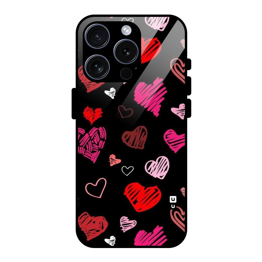 Hearts Art Pattern Glass Back Case for iPhone 15 Pro