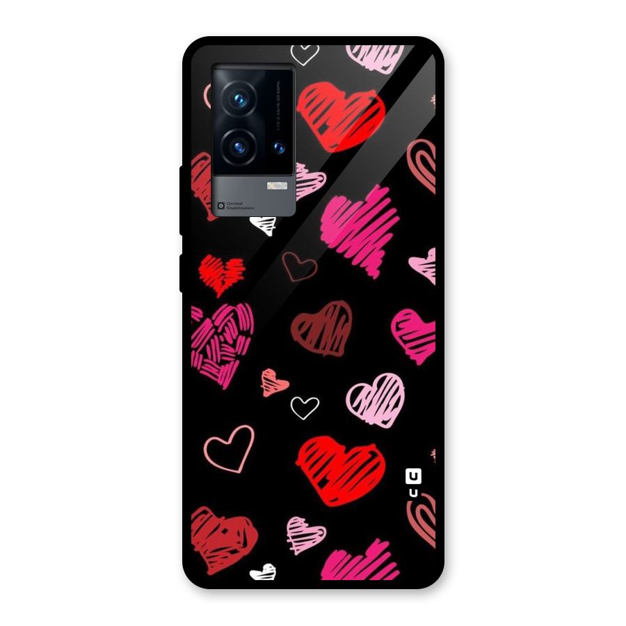 Hearts Art Pattern Glass Back Case for iQOO 9 5G
