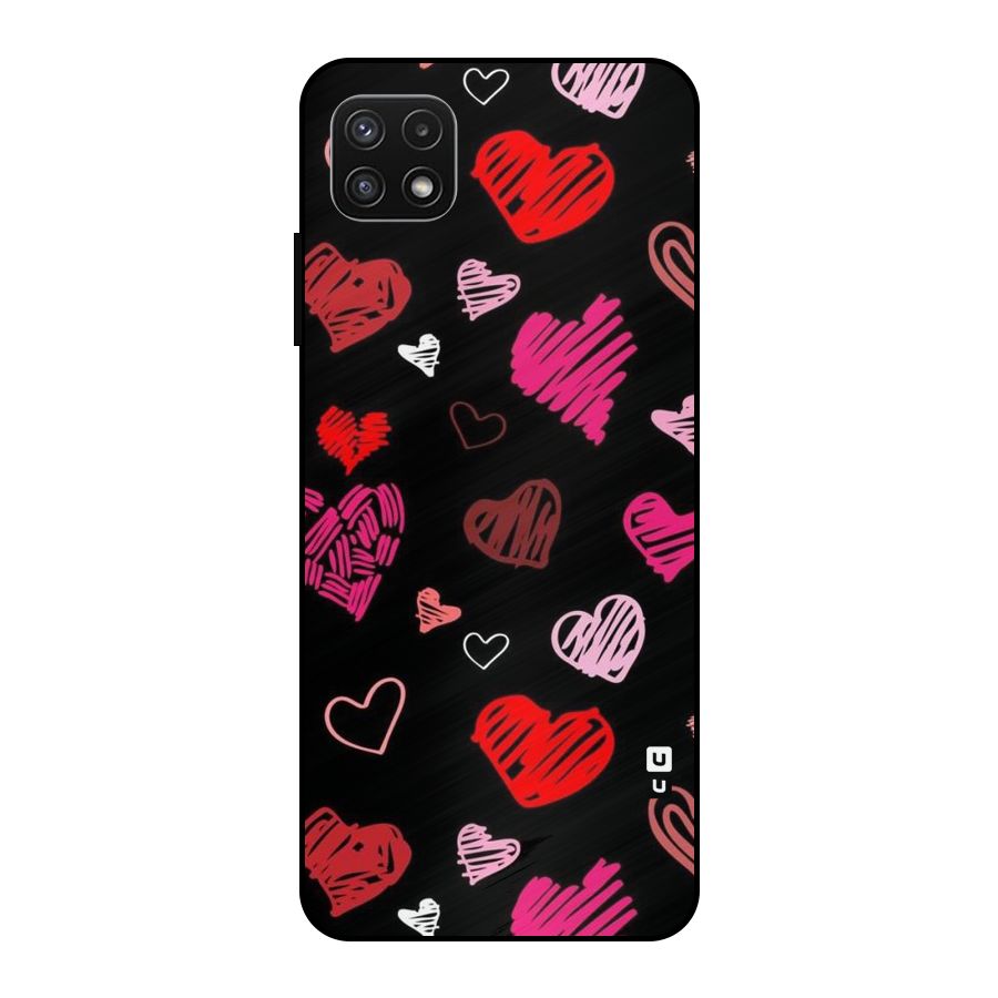 Hearts Art Pattern Metal Back Case for Galaxy A22 5G