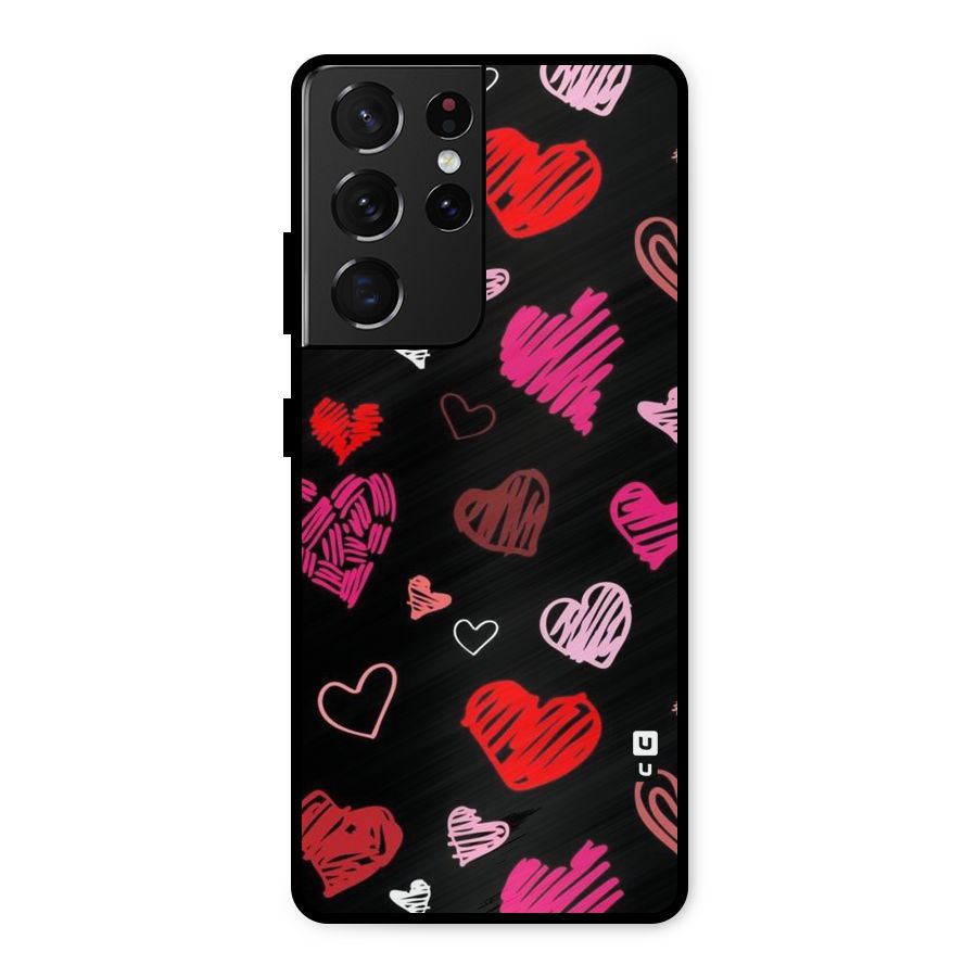 Hearts Art Pattern Metal Back Case for Galaxy S21 Ultra 5G