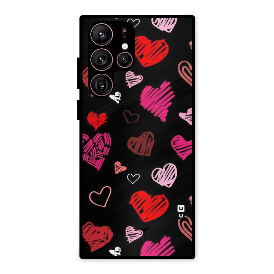 Hearts Art Pattern Metal Back Case for Galaxy S22 Ultra 5G