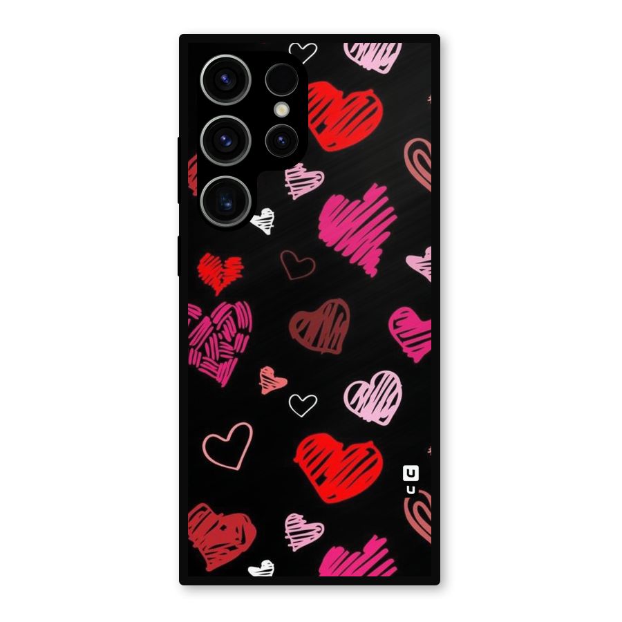 Hearts Art Pattern Metal Back Case for Galaxy S23 Ultra