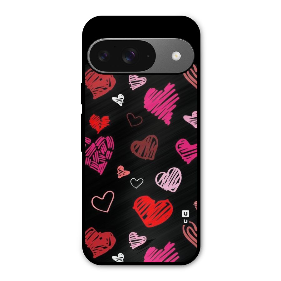 Hearts Art Pattern Metal Back Case for Google Pixel 9