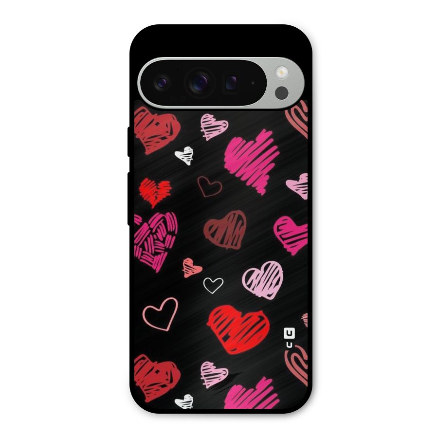 Hearts Art Pattern Metal Back Case for Google Pixel 9 Pro XL