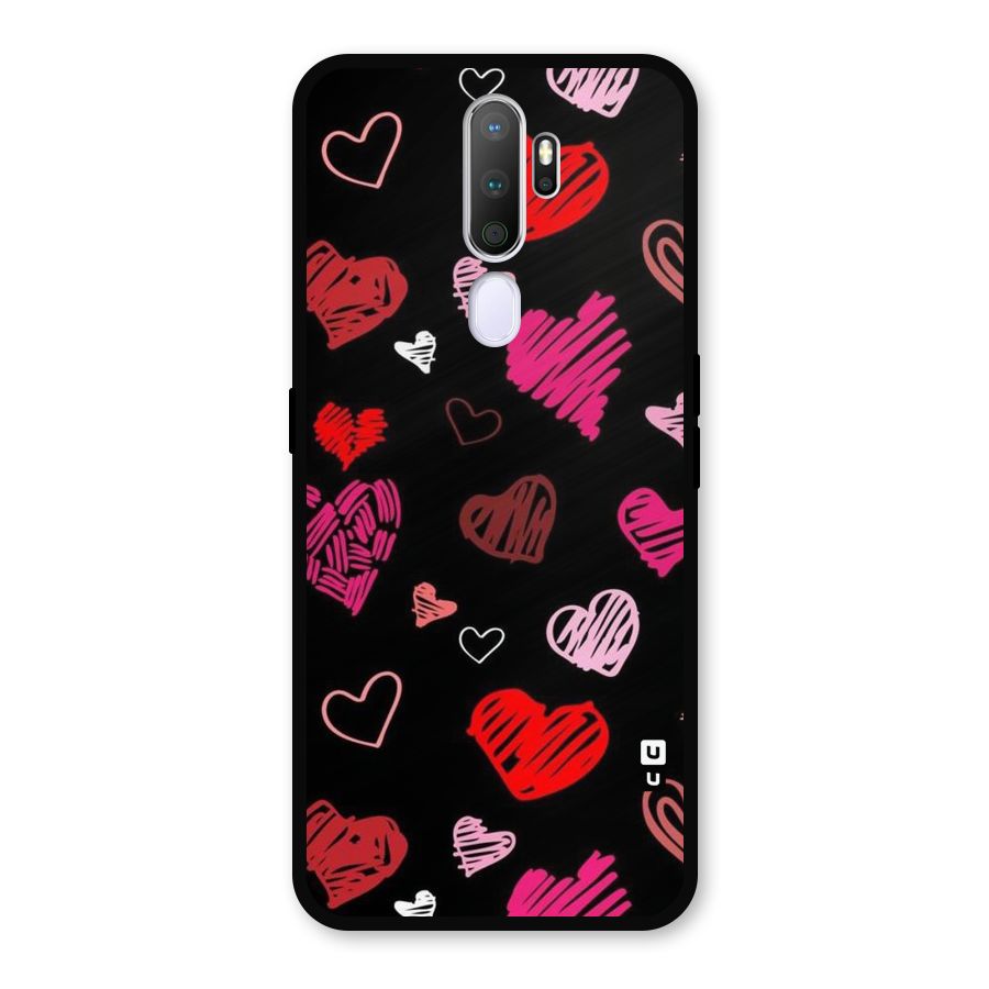 Hearts Art Pattern Metal Back Case for Oppo A9 (2020)