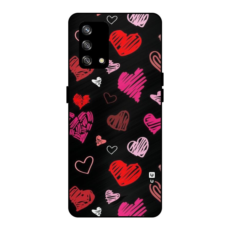 Hearts Art Pattern Metal Back Case for Oppo F19s