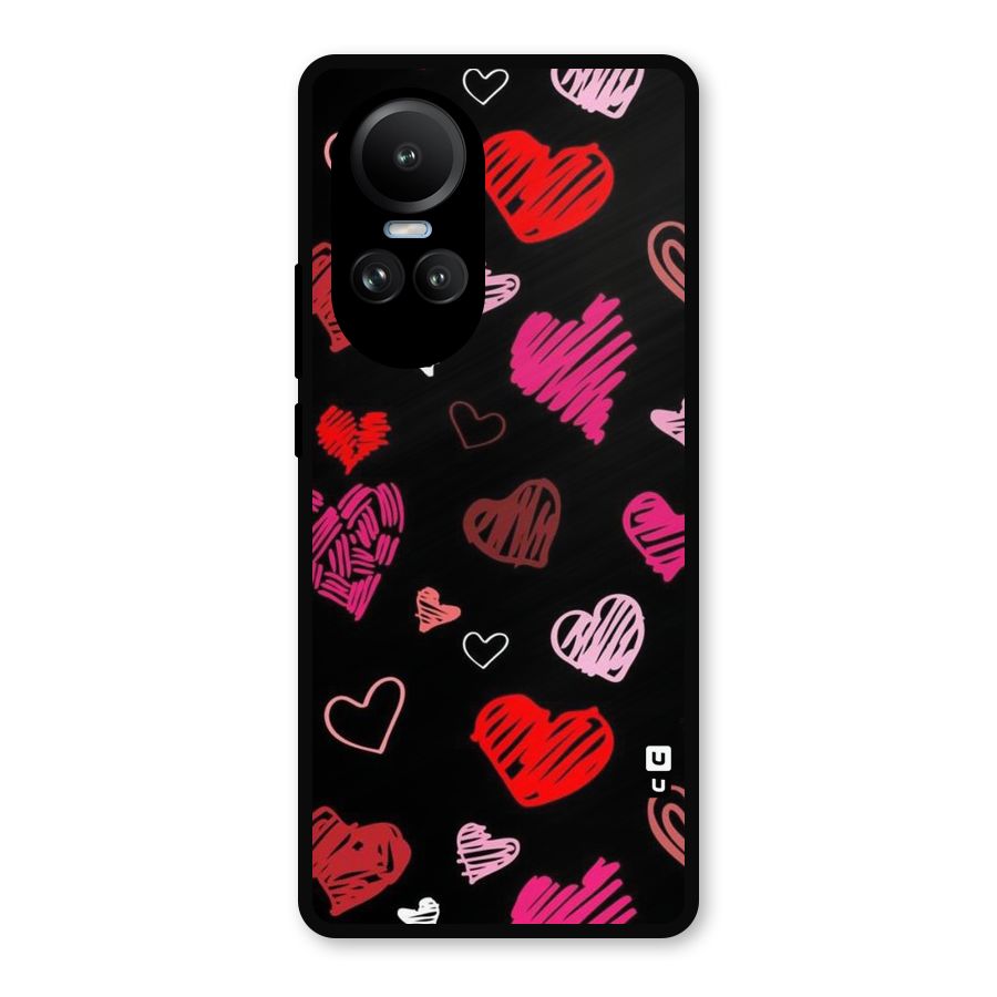 Hearts Art Pattern Metal Back Case for Oppo Reno10 Pro