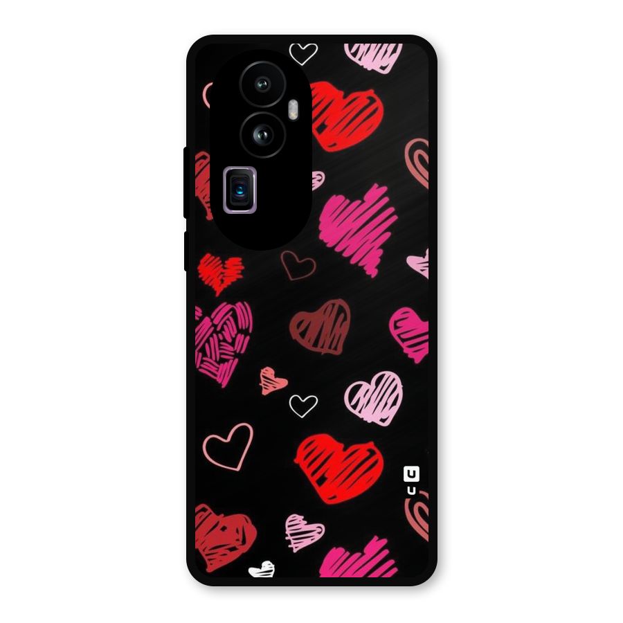 Hearts Art Pattern Metal Back Case for Oppo Reno10 Pro Plus