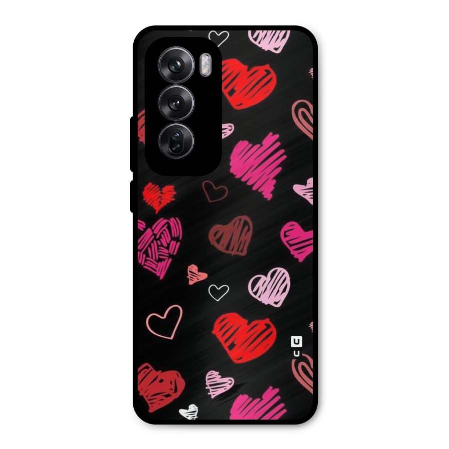 Hearts Art Pattern Metal Back Case for Oppo Reno12 Pro