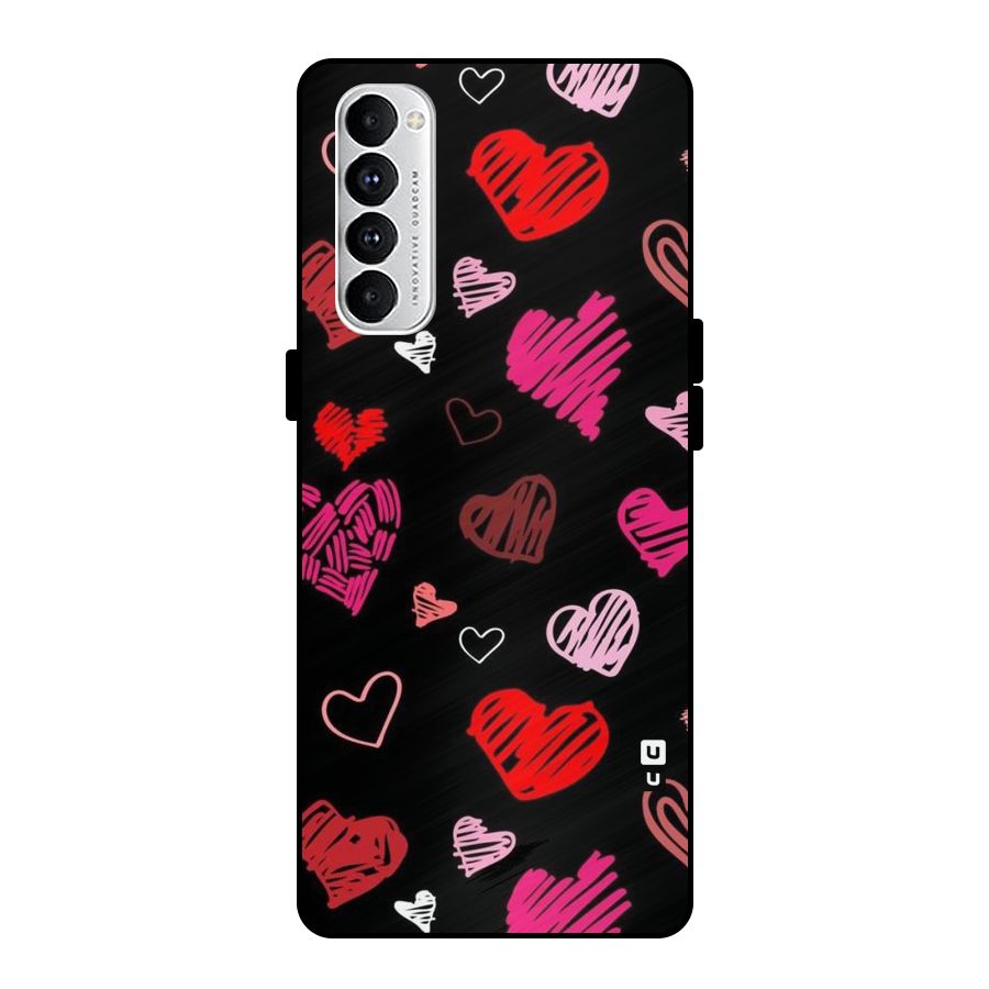 Hearts Art Pattern Metal Back Case for Oppo Reno4 Pro