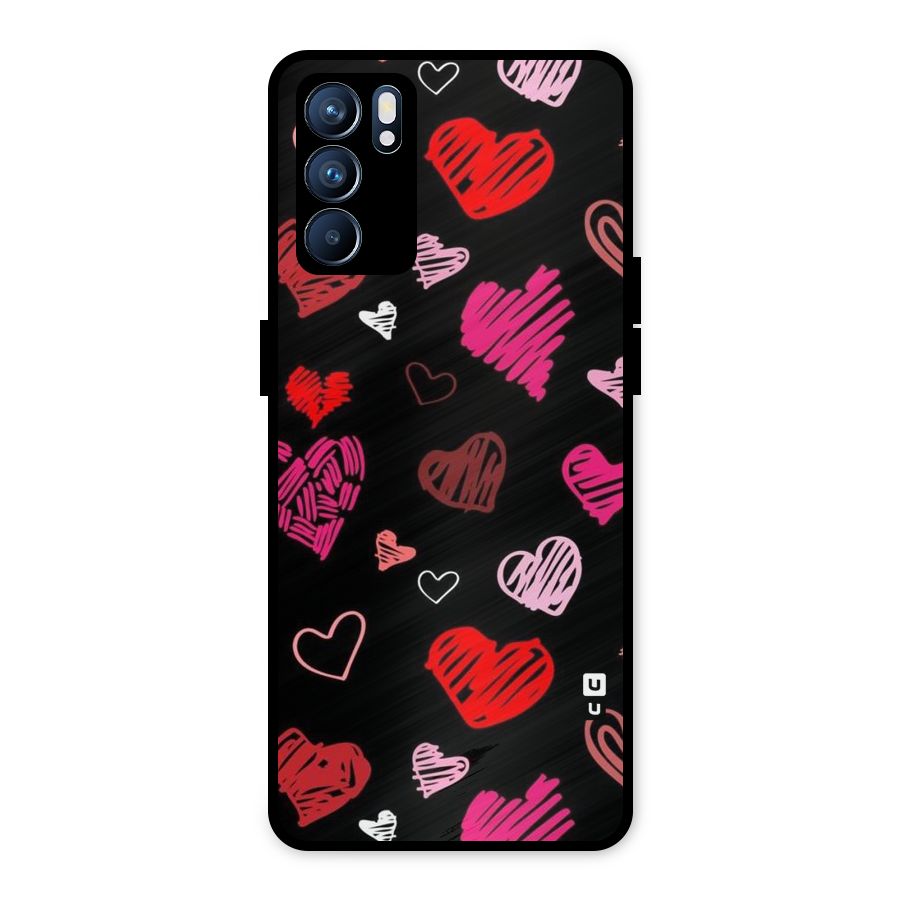 Hearts Art Pattern Metal Back Case for Oppo Reno6 5G