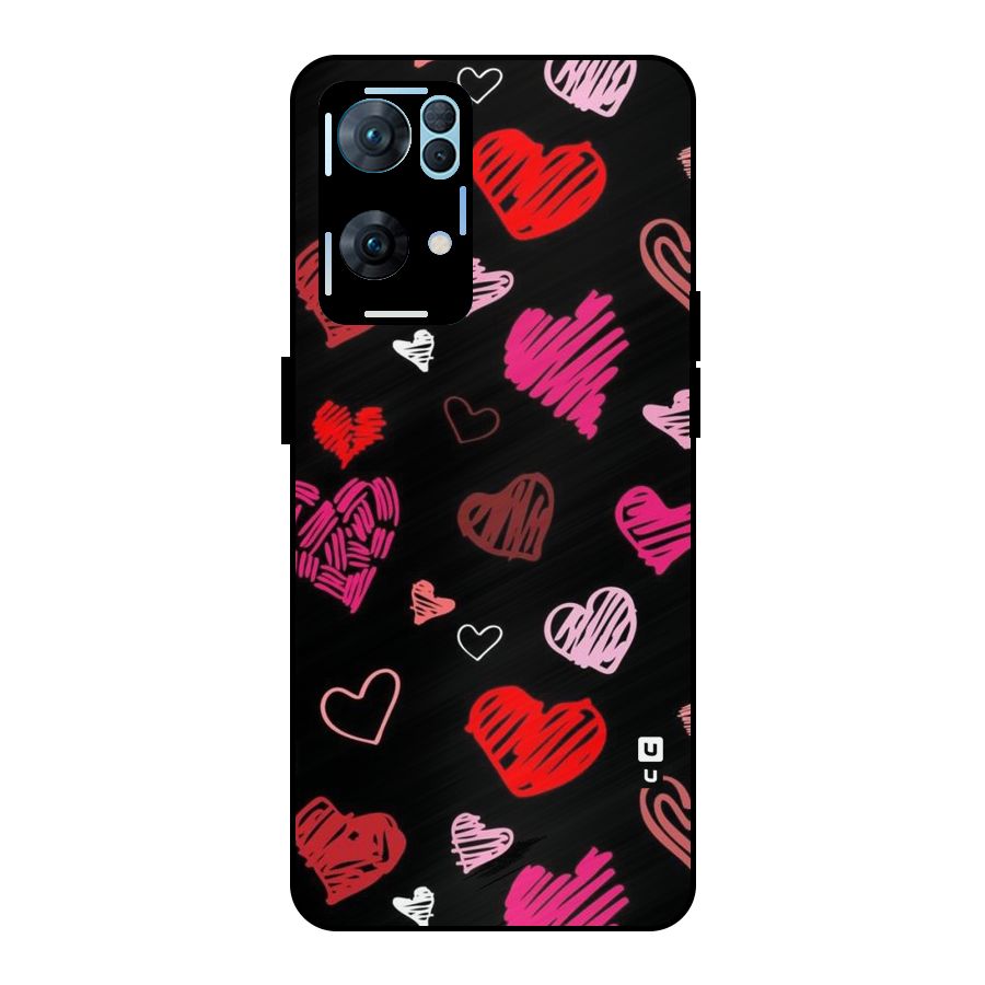 Hearts Art Pattern Metal Back Case for Oppo Reno7 Pro 5G