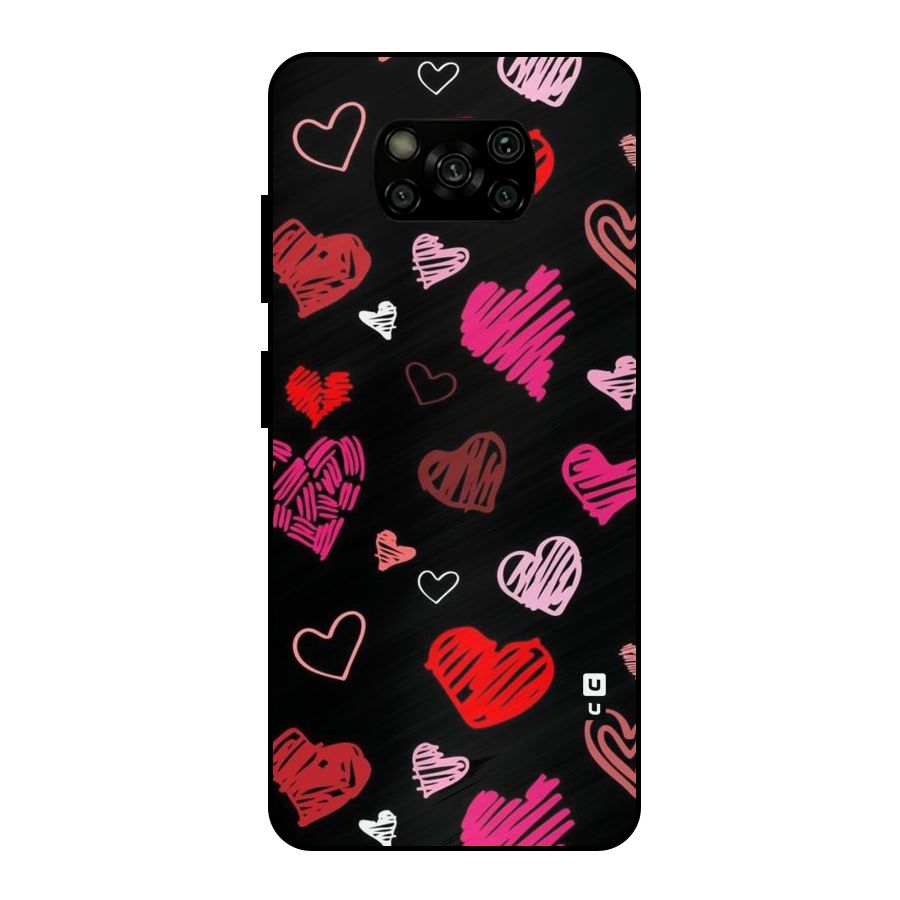 Hearts Art Pattern Metal Back Case for Poco X3