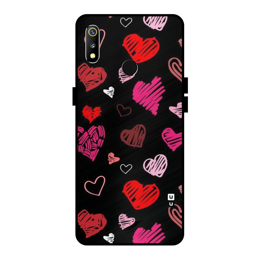 Hearts Art Pattern Metal Back Case for Realme 3