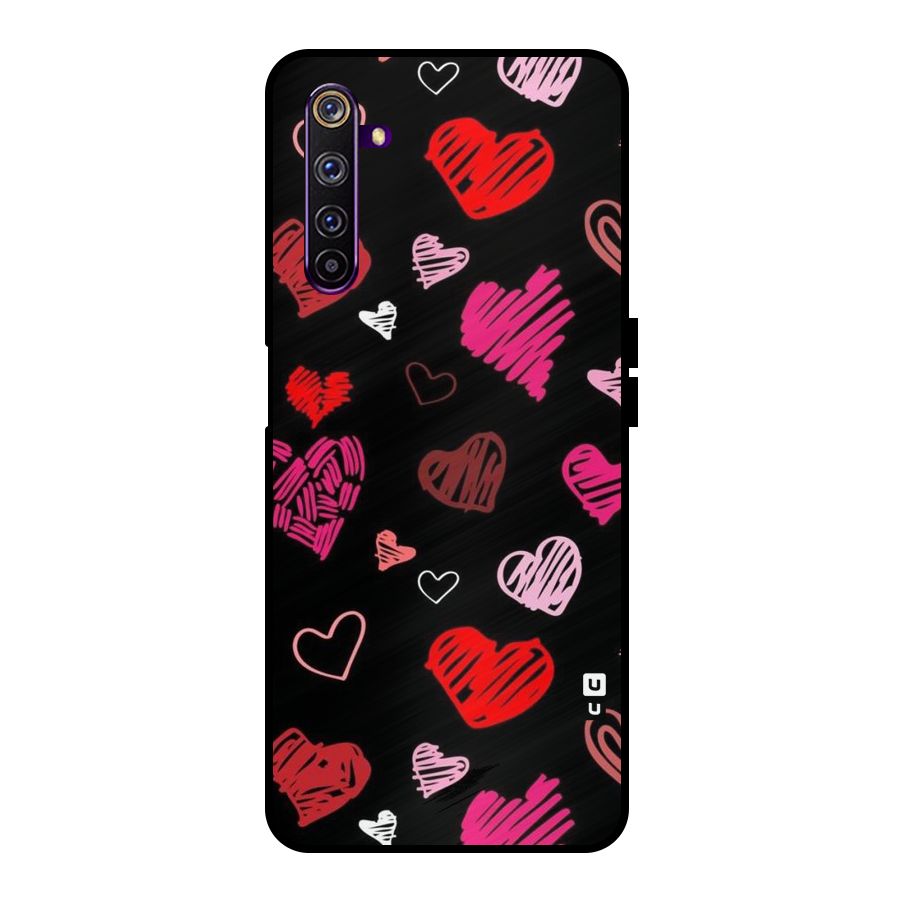 Hearts Art Pattern Metal Back Case for Realme 6 Pro