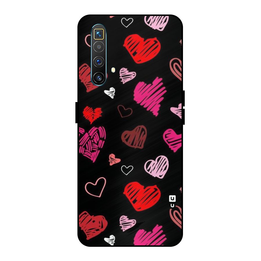 Hearts Art Pattern Metal Back Case for Realme X3 SuperZoom