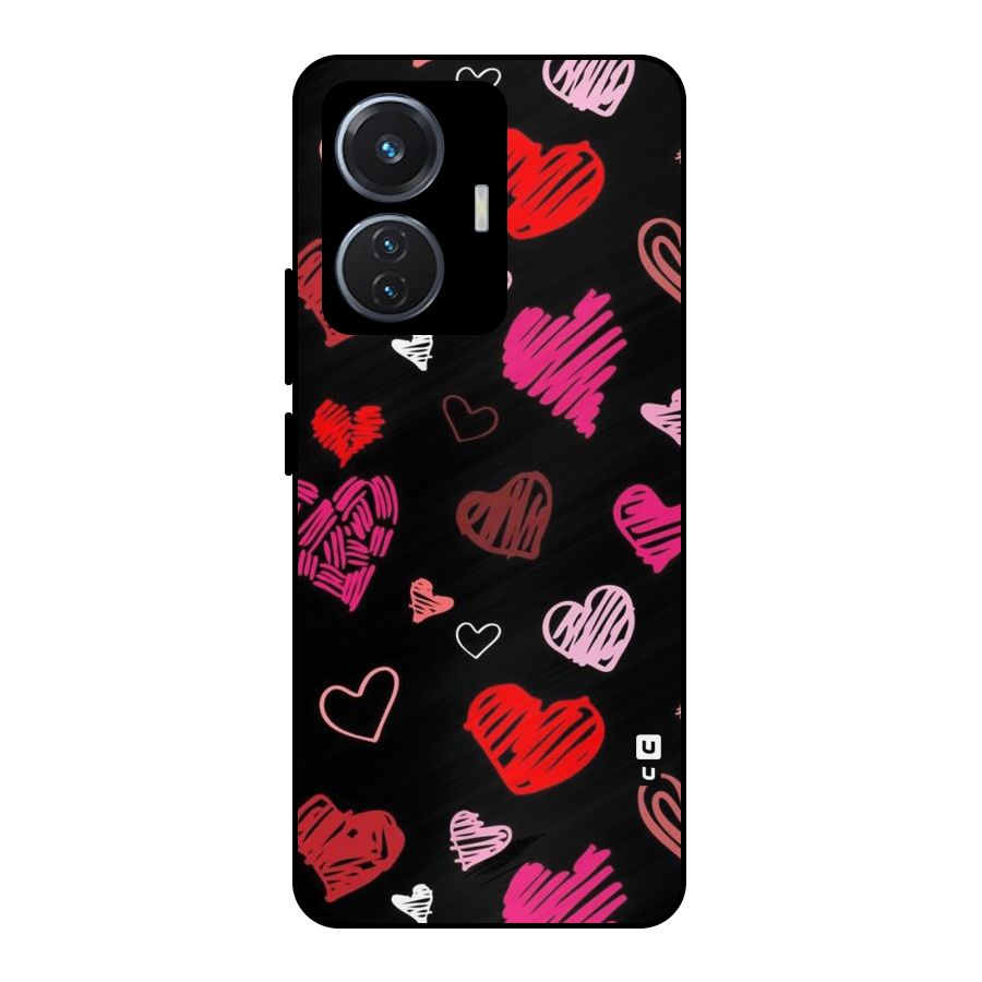 Hearts Art Pattern Metal Back Case for Vivo T1 44W