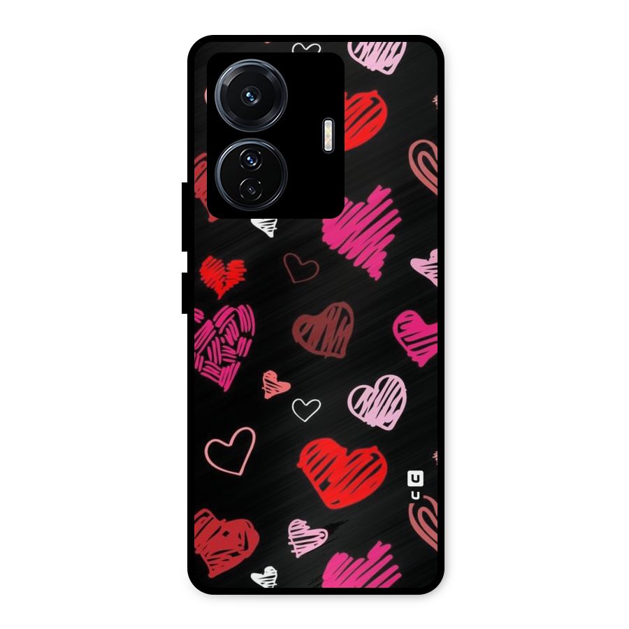 Hearts Art Pattern Metal Back Case for Vivo T1 Pro
